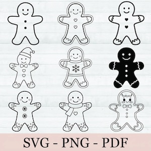 Gingerbread Man SVG Bundle, 9 Gingerbread Svg, Png, Pdf Files, Christmas Gingerbread Svg, Cookies Cut File