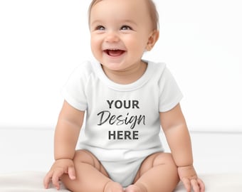 Infant Romper Mockup, Rabbit Skins Mockup, Baby Bodysuit Mockup, White Onesie Baby Mockup, Baby Bodysuit Stock Photo, Baby Model