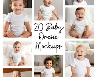 20 Baby Onesie Mockup Bundle, Baby Bodysuit Mockups, White Onesie Mockup, Baby Romper Bundle, Sleepsuit Mock-up