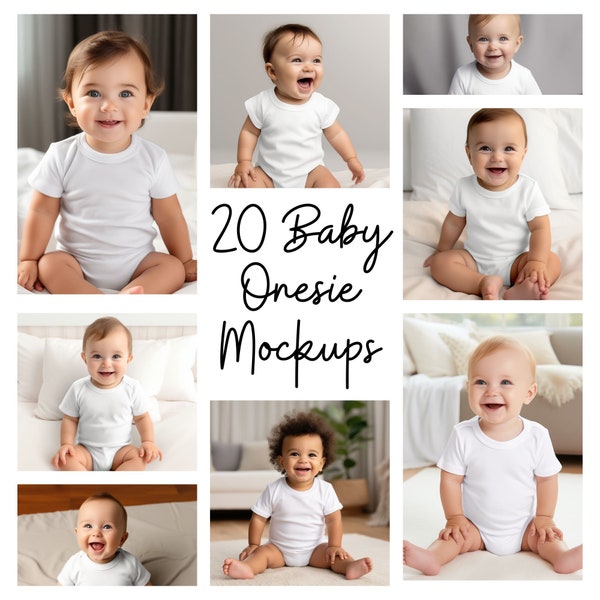 20 Baby Strampelanzug Mockup Bundle, Baby Bodysuit Mockups, Weißes Strampelanzug Mockup, Babyromper Bundle, Schlafanzug Mockup