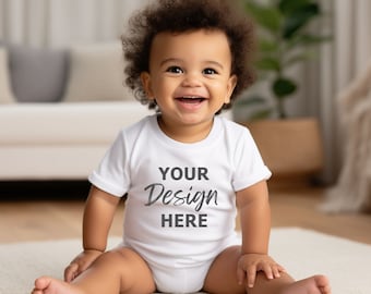 Baby Bodysuit Mockup, Infant Romper Mockup, White Onesie Baby Mockup, Baby Bodysuit Stock Photo, Baby Model Mock