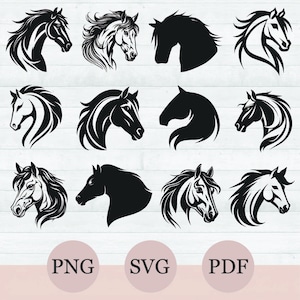 Horse Head SVG Bundle, 12 Horse SVG, Horse Clipart, Horse Silhouette Png, Horseshoe SVG, Cut File