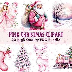 Pink Christmas Clipart Bundle, Pink Christmas Png For Sublimation, Pink Watercolor Christmas Clipart, Digital Download, Christmas Decor