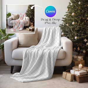 Samt Plüsch Decke Mockup, Überwurf Decke Mockup, Canva Drag & Drop Mockup, Canva PNG Overlay Decke Mockup, Weihnachtsdecke Mockup