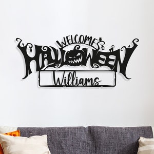 Custom Halloween Welcome Sign: Black Metal Wall Decor
