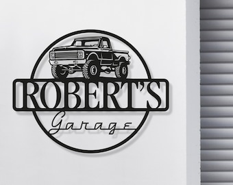 Custom Metal Truck Garage Signs - Personalized Man Cave Named Wall Art Deco -Special Gift - American Car - Pickup - Motorbike - Workshop