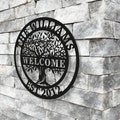 Custom Welcome Family Tree of Life Name Sign - Personalized Metal Wall Art Deco - Metal Home Sign - Wall Hanging Olive Tree Door Sign