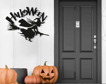 Gruselige Halloween Hexe Metall Schild - Türschild - Einweihungsparty Geschenk - Jagd Halloween Schwarzes Metall Schild - Welches auf Hochkonjunktur