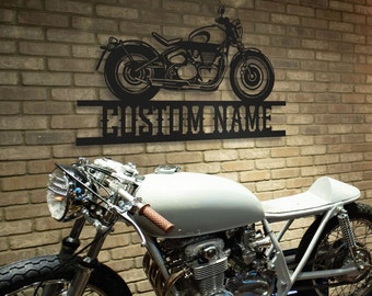 Benutzerdefinierte Bobber Garage Schilder - Personalisiertes Motorrad mit dem Namen Wand Art Deco -Besonderes Geschenk - Motorrad - Werkstatt - Geschenke für ihn - Männer Höhlenkunst