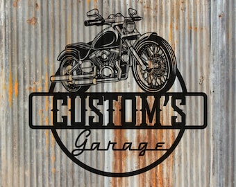 Custom Harley Garage-bord – Gepersonaliseerde metalen muurkunst motor