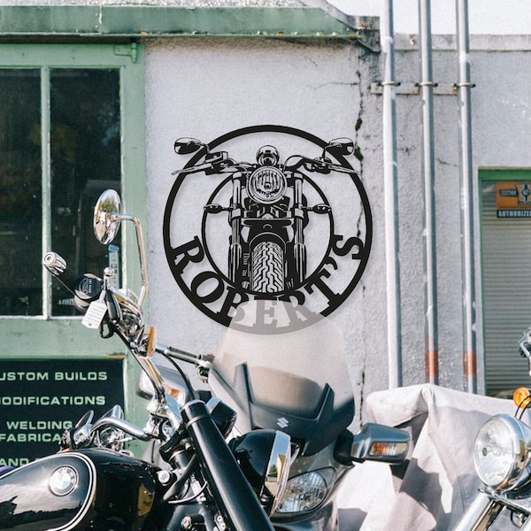 Anpassbares Half Chopper-Schild – personalisiertes Motorrad – benanntes Motorrad-Wand-Art-Deco – Motorrad-Werkstatt – Geschenke für ihn – Männer-Höhlenkunst