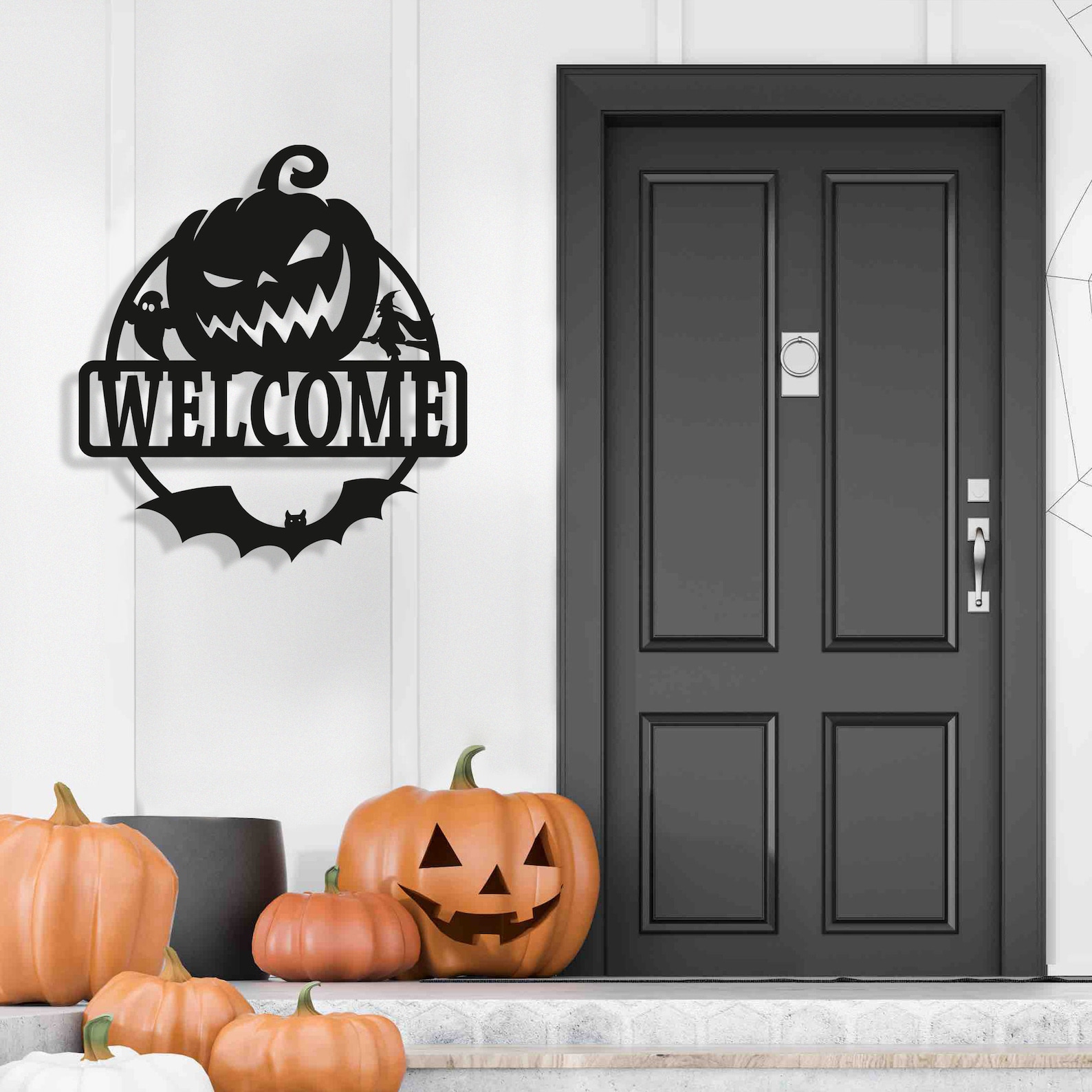 Spooky Halloween Pumpkin Welcome Metal Sign - Door Hanger - Etsy