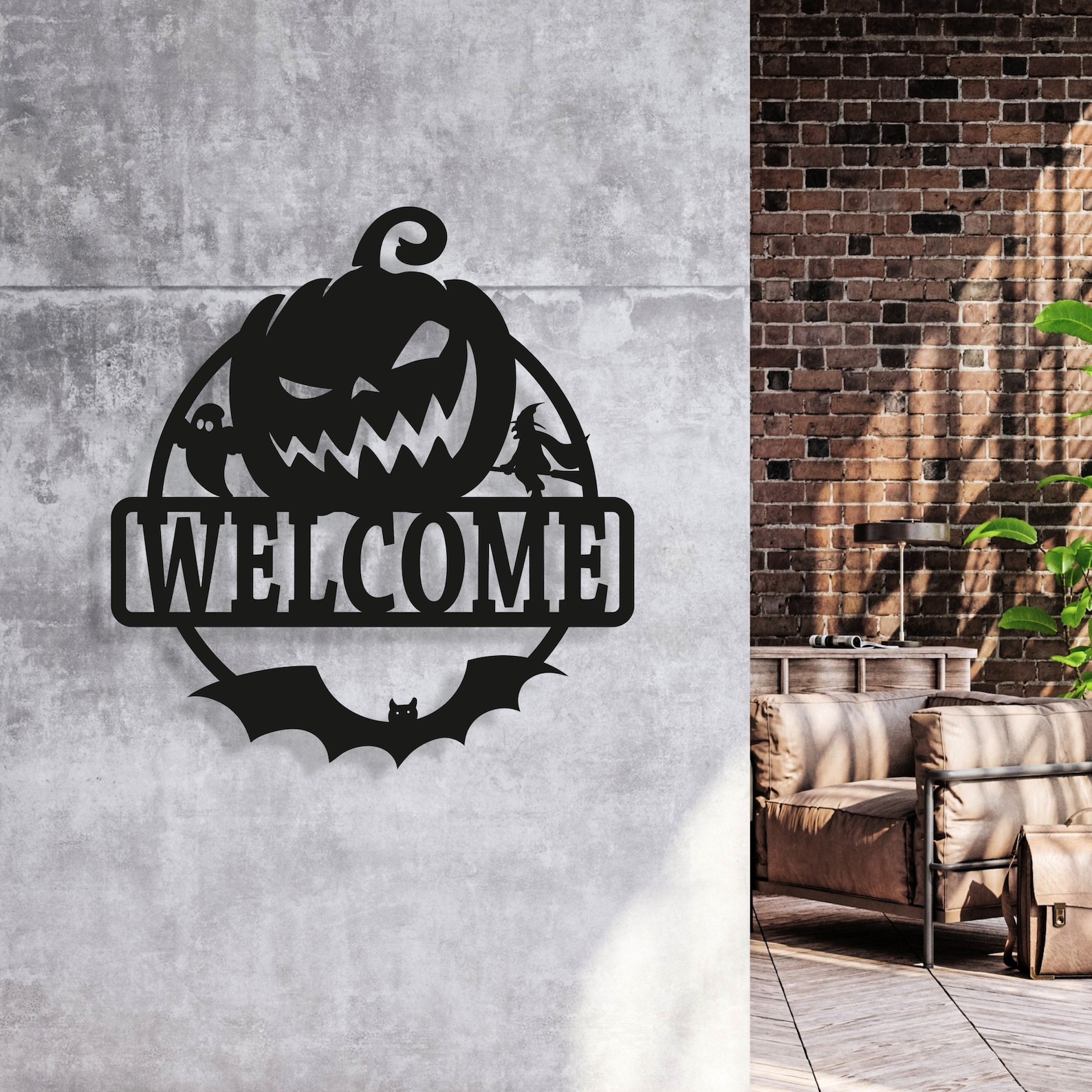 Spooky Halloween Pumpkin Welcome Metal Sign - Door Hanger - Etsy