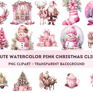 75+ Watercolor Pink Christmas Clipart PNG Bundle - Pink Winter Christmas Card Clipart - Pink Christmas, Pink HolSHQ Printable Digital Art