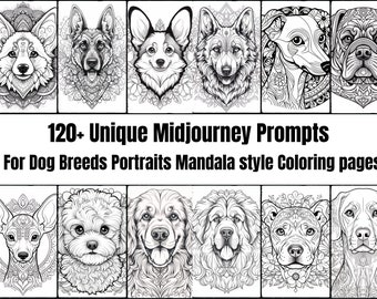Hondenras kleurplaten - Midjourney Prompts Collection Mandala Thema Midjourney Prompt voor kleurboek AI Coloring voor kinderen en volwassenen