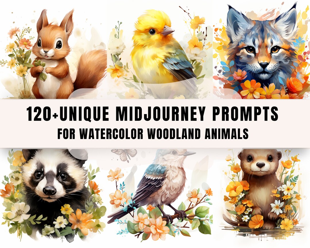 120+ Midjourney Prompts for Watercolor Woodland Animals Clipart for ...