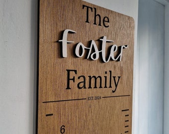 Handmade Wood Height Growth chart with personalised name and year