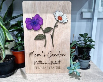 Mum's Garden/ Birth Flower Family Bouquet Wooden Sign / Gift for Mum