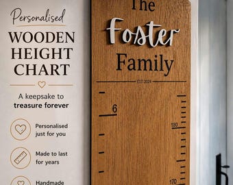 Handmade Wood Height Growth chart with personalised name and year