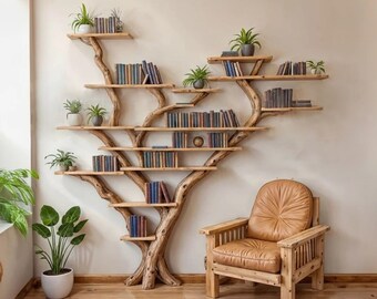 Tree branch floating bookshelf decor live edge wall mount corner shelf driftwood shelf wall decor