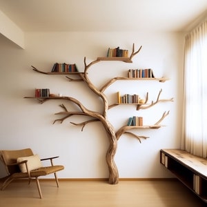 Corner tree branch shelf wall mount solid wood tree bookshelf decor driftwood floating live edge shelving home art