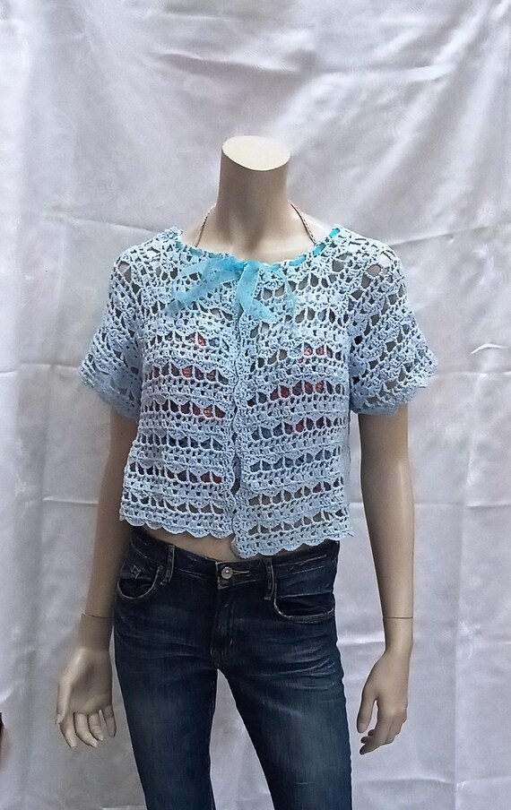 Crochet Short Cardigan Blue Cardigan Summer Vest Short Cardigan Cotton Cardigan Elegant Vest Women s Crochet Cardigan Etsy Canada