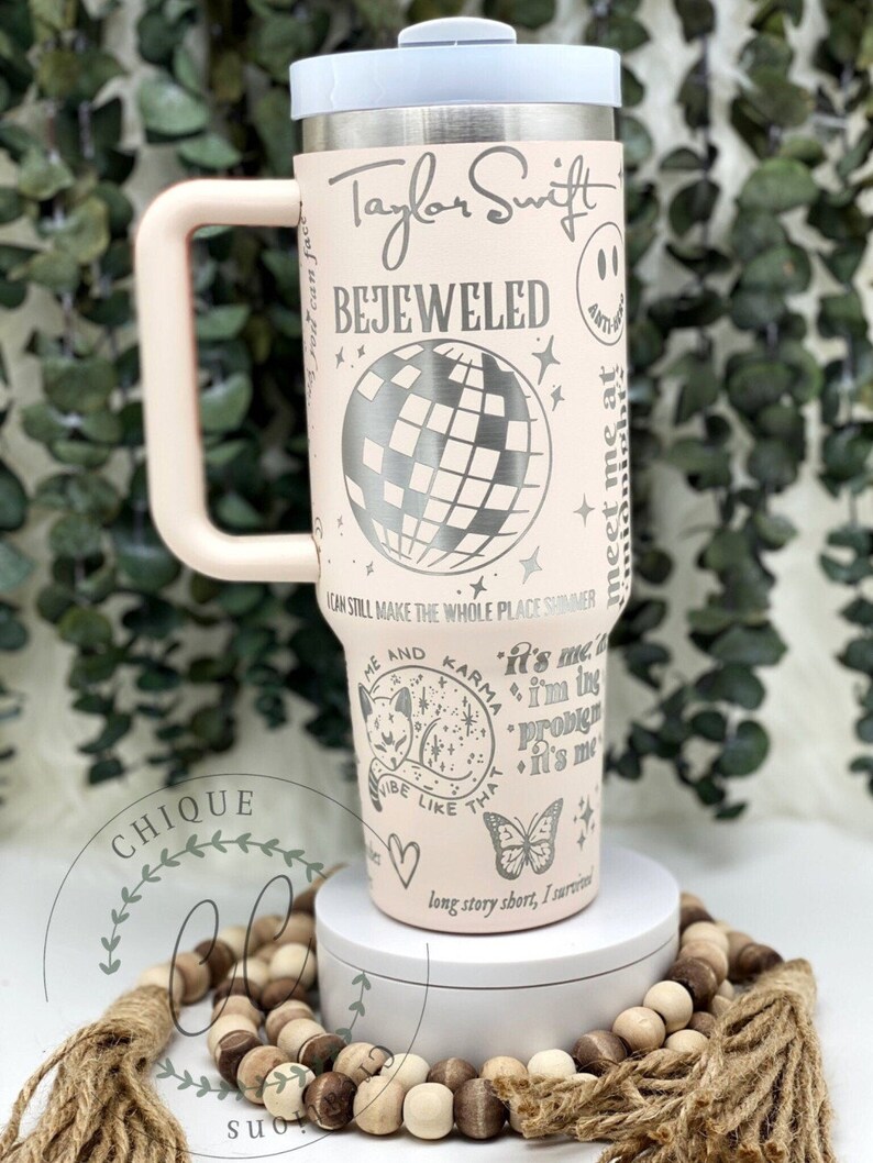 40oz Engraved Taylor Swift Tumbler With Handle Stanley Dupe Etsy