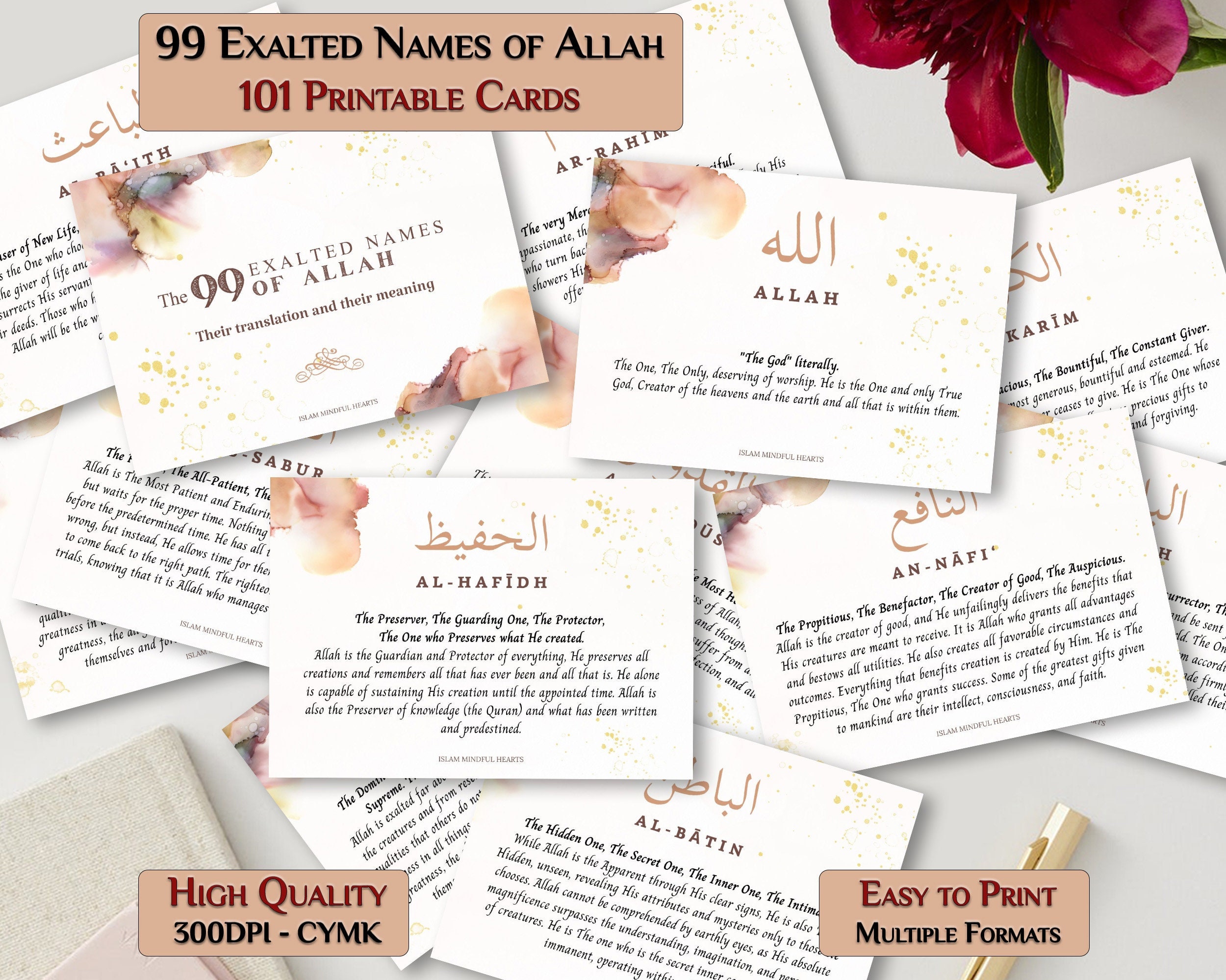99 Names of Allah, 101 Printable Cards in English Asma Al Husna | Quran ...