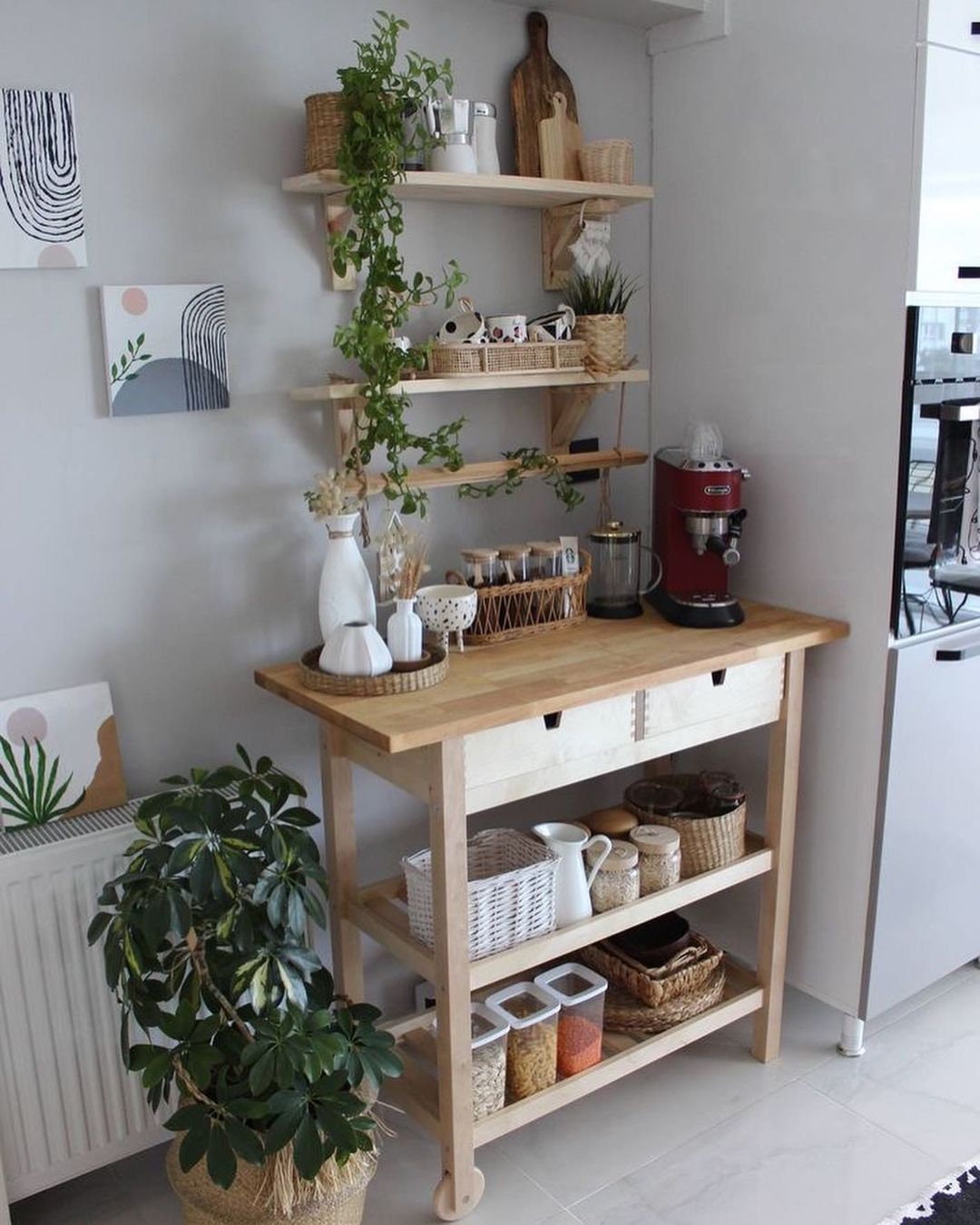 With Drawer Shelves Kitchen Bench on Wheels Wheeled Etsy