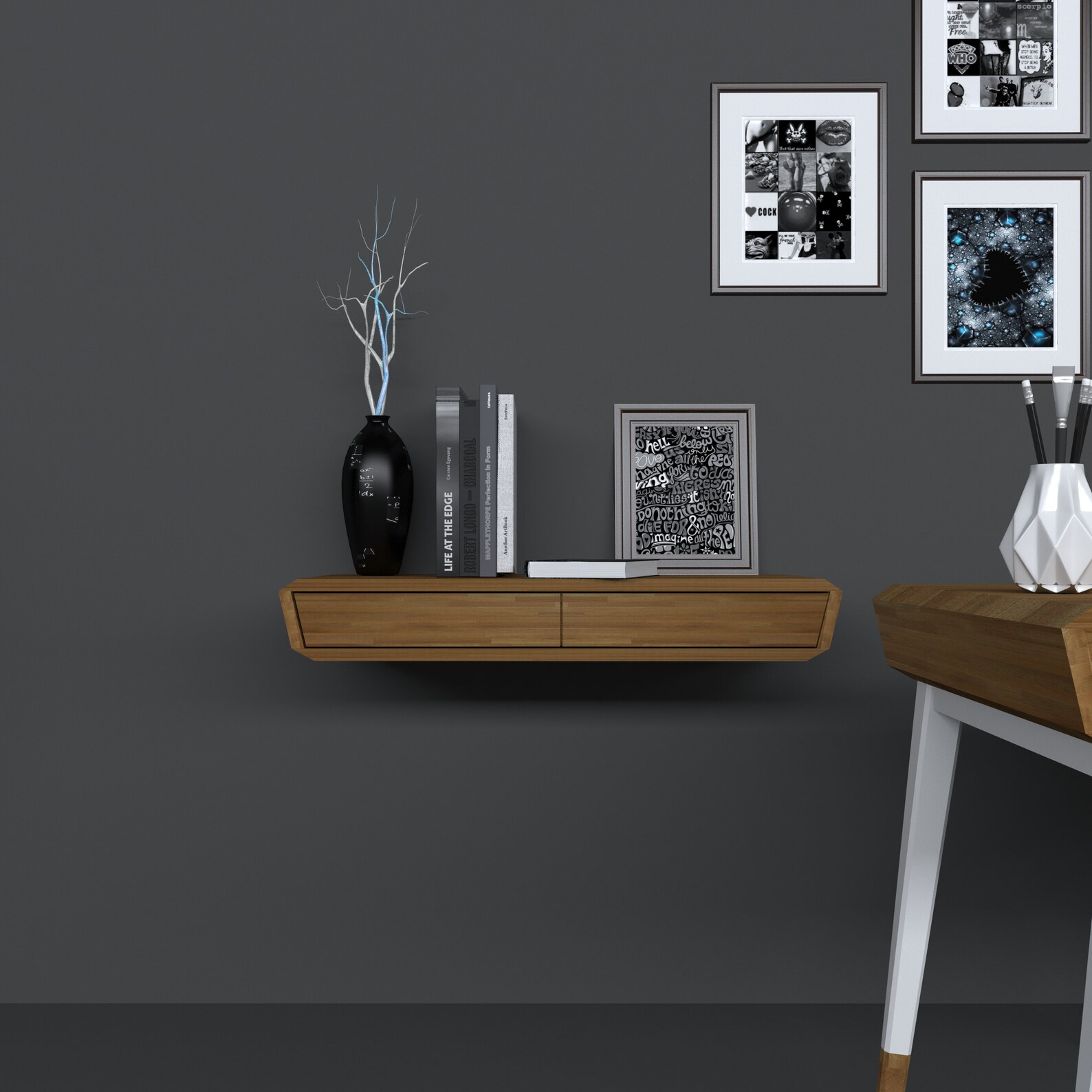 Floating Wall Dresser With Drawers Mounted Console Bookcase Etsy