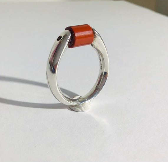 Solid sterling silver Tipit unisex ring. Movable … - image 2