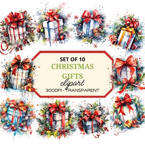 Christmas Presents PNG⎥Watercolor Clip Art Bundle⎥Digital Sticker⎥instant Digital⎥Download Christmas Gifts⎥Commercial Use⎥Sublimation Design
