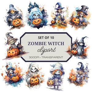 Zombie with Pumpkin Clipart⎥Cute Witches PNG⎥Watercolor Bundle Clip Art⎥Digital Sticker Halloween⎥Instant Digital Download⎥Commercial Use