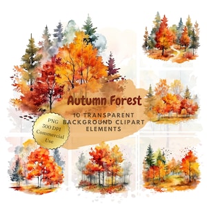 Watercolor Autumn Forest Clipart⎥Goodnotes Stickers Landscape⎥Cozy Nature⎥Forest Illustration⎥Instant Digital Download⎥Commercial use prints