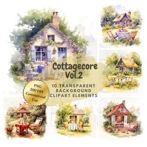 Watercolor Cottagecore Flair Clipart⎥Goodnotes Sticker⎥Cozy Landscape PNG⎥Cozy House & Garden⎥Digital Download Prints⎥Commercial use prints