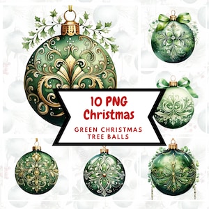 Watercolor Green Christmas Ornaments Clipart⎥Goodnotes Sticker⎥Christmas Tree Balls Illustration⎥Digital Download Print⎥Commercial use print