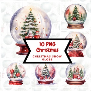 Watercolor Christmas Snow Globe Clipart⎥Goodnotes Sticker⎥Christmas Santa & Tree Illustration⎥Digital Download Print⎥Commercial use print
