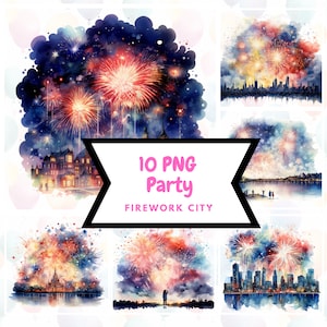 Città di fuochi d'artificio dell'acquerello PNG⎥Clipart di Capodanno dell'acquerello⎥Festa di adesivi Goodnotes⎥Download istantaneo⎥Illustrazione di fuochi d'artificio⎥Stampa per uso commerciale