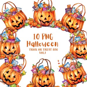 Watercolor Halloween Clipart⎥Trick or Treat PNG⎥Digital Stickers Halloween⎥Digital Download Halloween⎥Commercial use prints⎥Jack O Lantern
