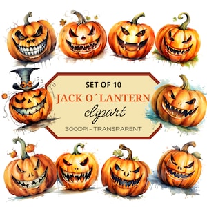 Halloween Pumpkin Clipart⎥Watercolor Bundle Clip Art⎥Jack OLantern PNG⎥Digital Sticker⎥Instant Digital Download⎥Commercial Use⎥Horror Images