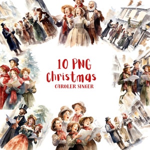 Watercolor Caroler Singer Clipart⎥Christmas PNG⎥Digital Stickers Christmas⎥Digital Download Christmas⎥Digital Planner⎥Commercial use print