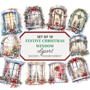 Festive Christmas Windows Clipart⎥Watercolor Bundle PNG⎥Digital Sticker Christmas⎥Instant Digital Download⎥Commercial Use⎥Sublimation Design