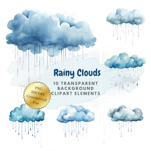 Watercolor Raining Clouds Clipart⎥Goodnotes Sticker Rain⎥Clipart Autumn Fall⎥Cozy Rainy Day⎥Instant Digital Download⎥Commercial use prints