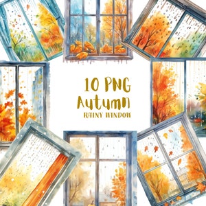 Watercolor Rainy Window Clipart PNG⎥Clipart Autumn Fall⎥Watercolor Window Clipart⎥Sticker⎥Digital Download Rain Window⎥Commercial use prints