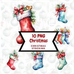 Watercolor Christmas Stocking Clipart⎥Goodnotes Sticker⎥Digital Stickers Christmas⎥Digital Download Christmas Prints⎥Commercial use prints