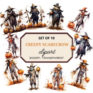 Halloween Scarecrow Clipart⎥Watercolor Clipart Bundle⎥Digital Stickers⎥Spooky PNG⎥Instant Digital Download⎥Commercial Use⎥Sublimation Design