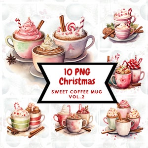 Watercolor Sweet Coffee Mug Vol.2 PNG⎥Goodnotes Sticker Coffee Mug⎥Christmas Clipart⎥Digital Download Christmas Prints⎥Commercial use prints