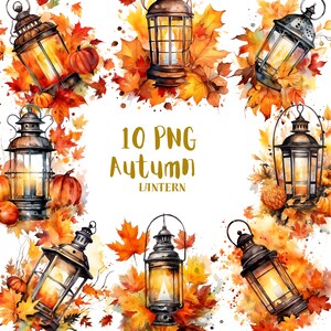 Watercolor Autumn Lantern Clipart PNG⎥Watercolor Fall Clipart⎥Digital Stickers Fall⎥Digital Download Fall Prints⎥Commercial use prints