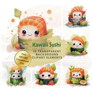 Watercolor Kawaii Sushi Clipart⎥Goodnotes Sticker⎥Cute Nursery Art⎥PNG Files⎥Instant Digital Download⎥Transparent Background⎥Commercial use