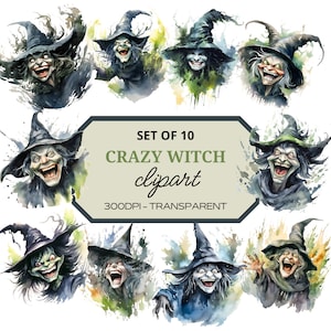 Crazy Witches Clipart⎥Watercolor Clip Art Bundle⎥Halloween PNG⎥Digital Sticker⎥Instant Digital Download⎥Commercial Use⎥Sublimation Designs